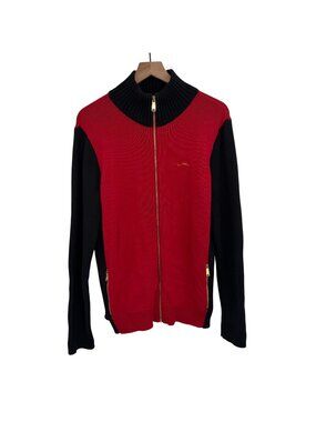 Lauren Ralph Lauren Colorblock Zip-Up Cardigan Sweater Women's XL Red Black